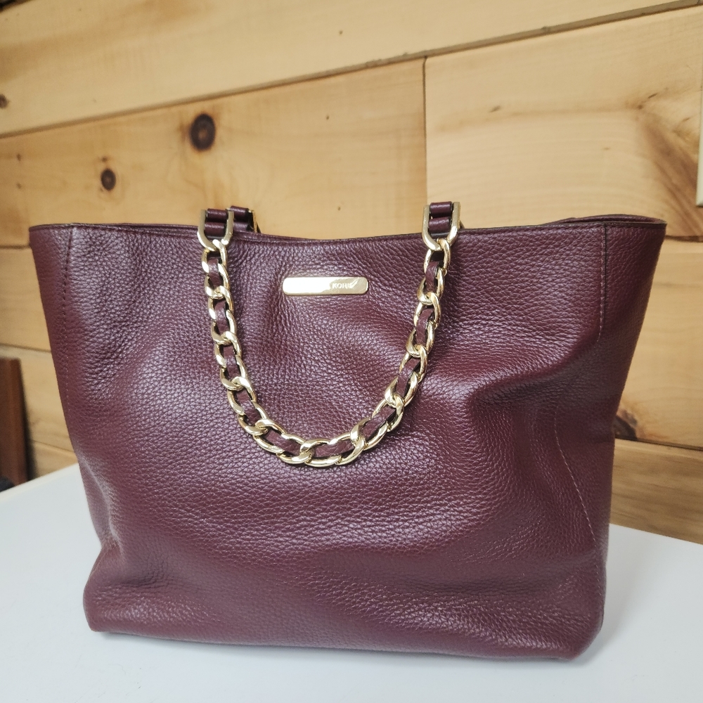 Women's Burgundy Leather Tote Bag with Gold Chain Handles
